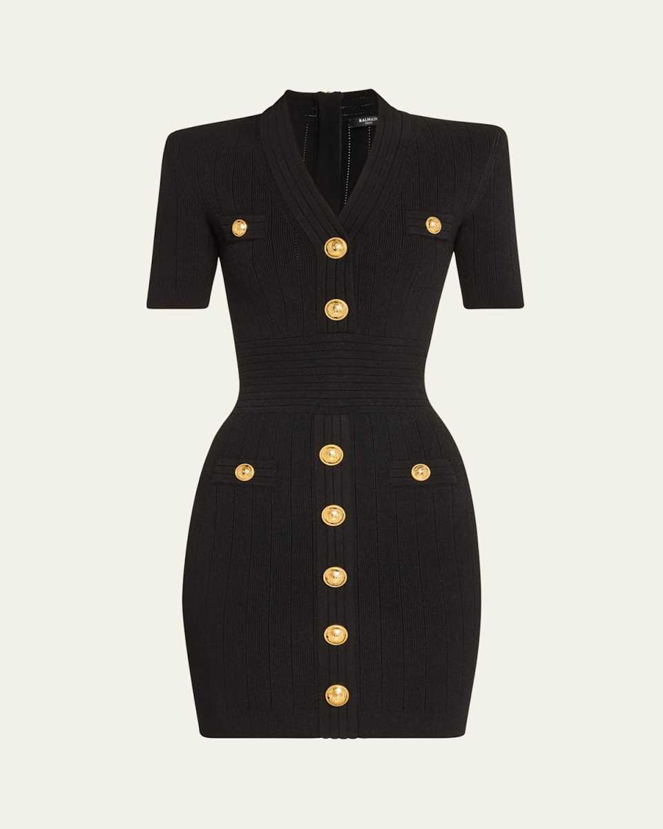 V-Neck 4 Pocket Mini Knit Dress